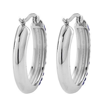 Blue Austrian Crystal Hoop Earrings in Stainless Steel