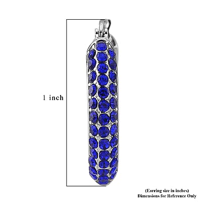 Blue Austrian Crystal Hoop Earrings in Stainless Steel