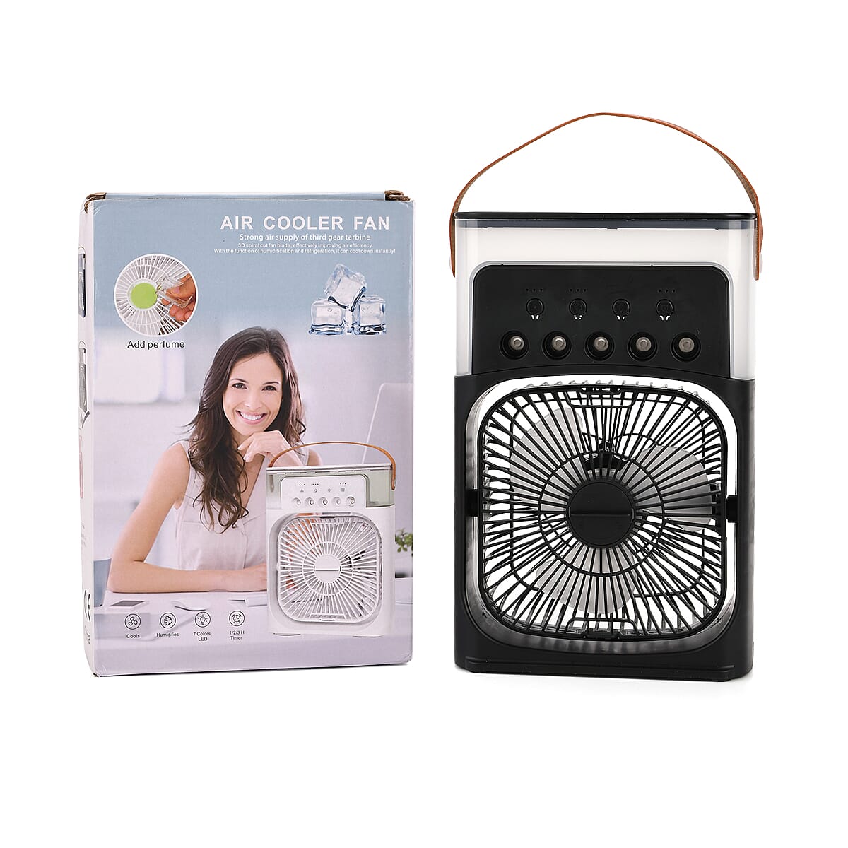 Multifunctional 5-hole Humidifier Fan with Handle with Flashing Light - Black image number 0