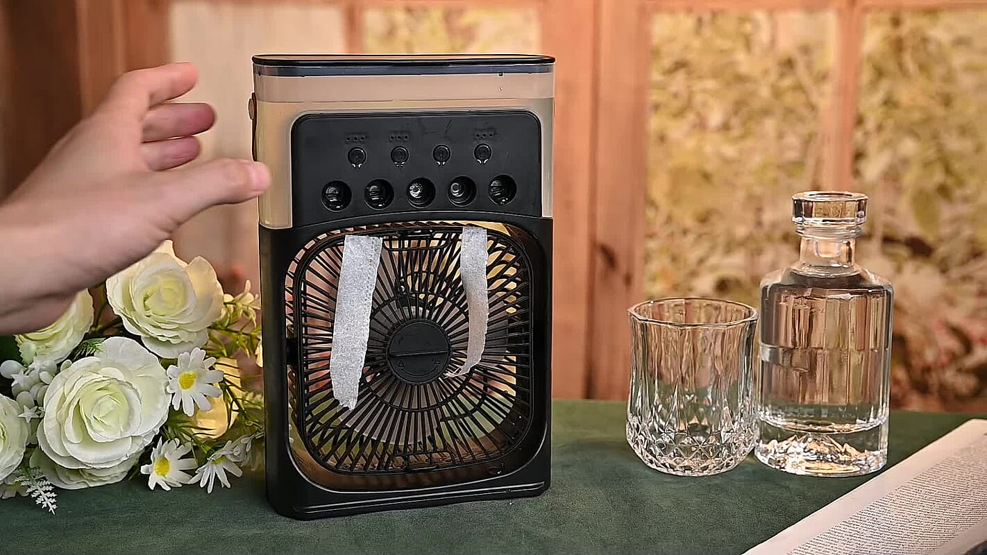 Multifunctional 5-hole Humidifier Fan with Handle with Flashing Light - Black