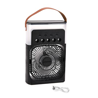 Multifunctional 5-hole Humidifier Fan with Handle with Flashing Light - Black