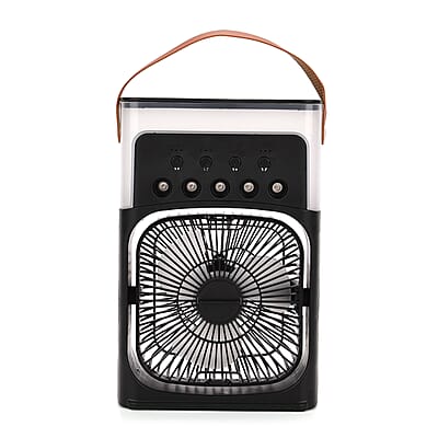 Multifunctional 5-hole Humidifier Fan with Handle with Flashing Light - Black