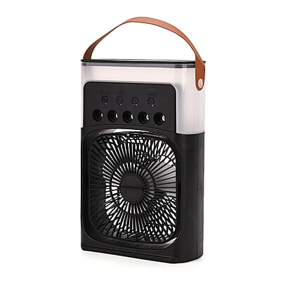 Multifunctional 5-hole Humidifier Fan with Handle with Flashing Light - Black