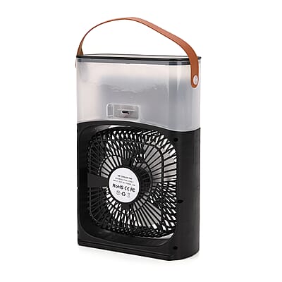 Multifunctional 5-hole Humidifier Fan with Handle with Flashing Light - Black