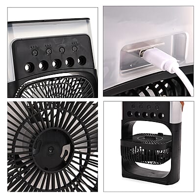 Multifunctional 5-hole Humidifier Fan with Handle with Flashing Light - Black