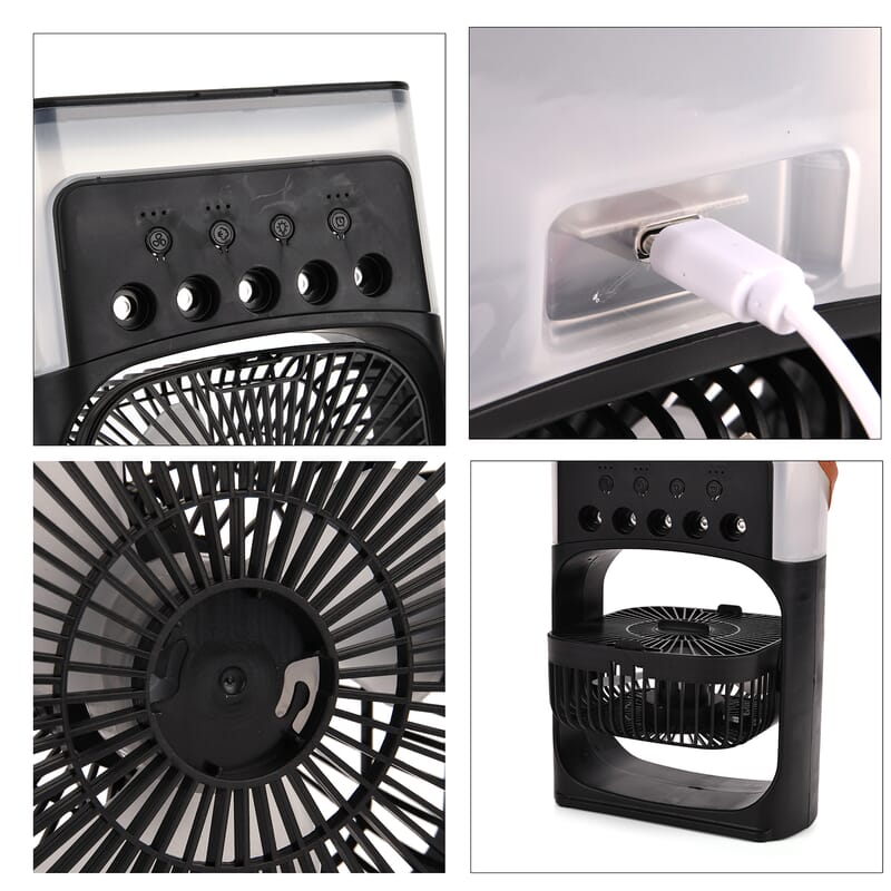 Multifunctional 5-hole Humidifier Fan with Handle with Flashing Light - Black