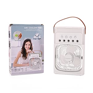 Multifunctional 5-hole Humidifier Fan with Handle with Flashing Light - White