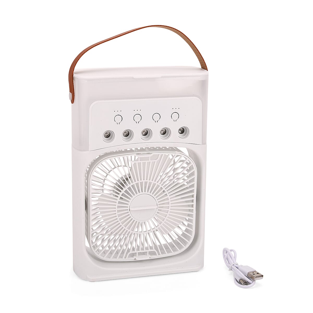 Multifunctional 5-hole Humidifier Fan with Handle with Flashing Light - White image number 1