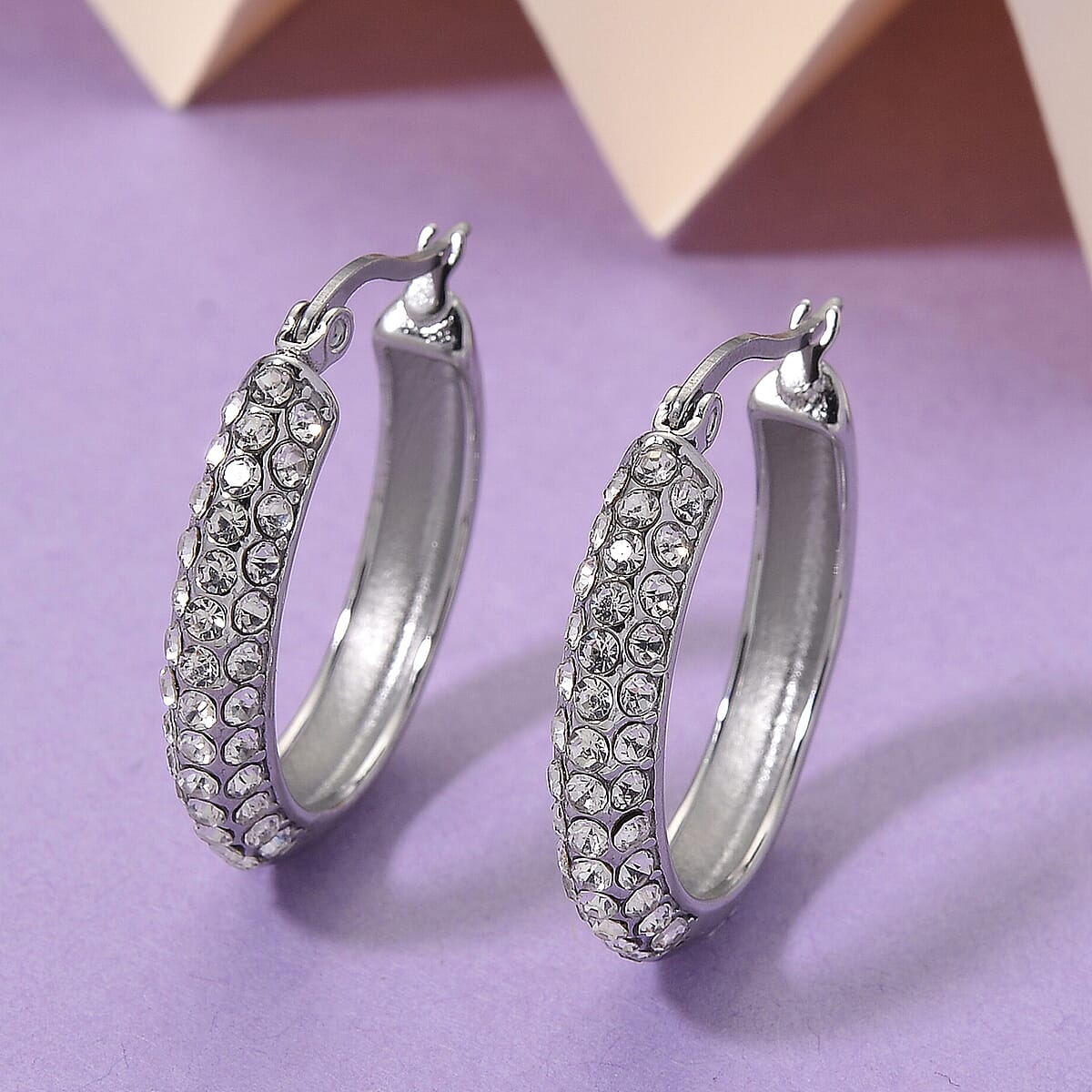Austrian Crystal Hoop Earrings in Stainless Steel image number 1