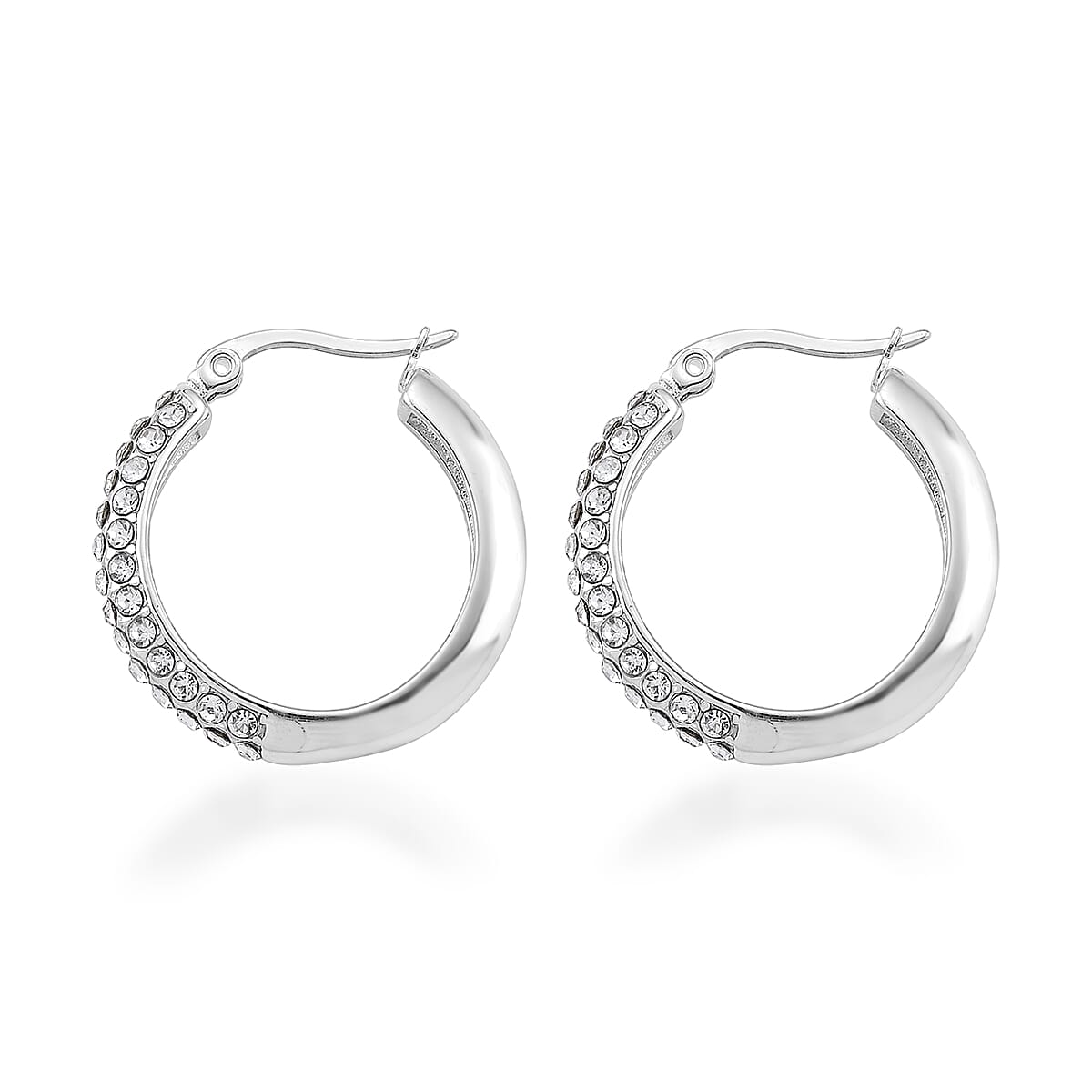 Austrian Crystal Hoop Earrings in Stainless Steel image number 3