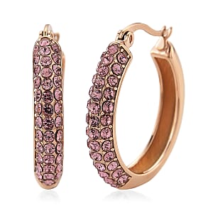 Pink Austrian Crystal Hoop Earrings in ION Plated RG Stainless Steel