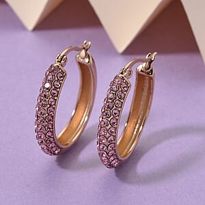 Pink Austrian Crystal Hoop Earrings in ION Plated RG Stainless Steel