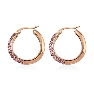 Pink Austrian Crystal Hoop Earrings in ION Plated RG Stainless Steel