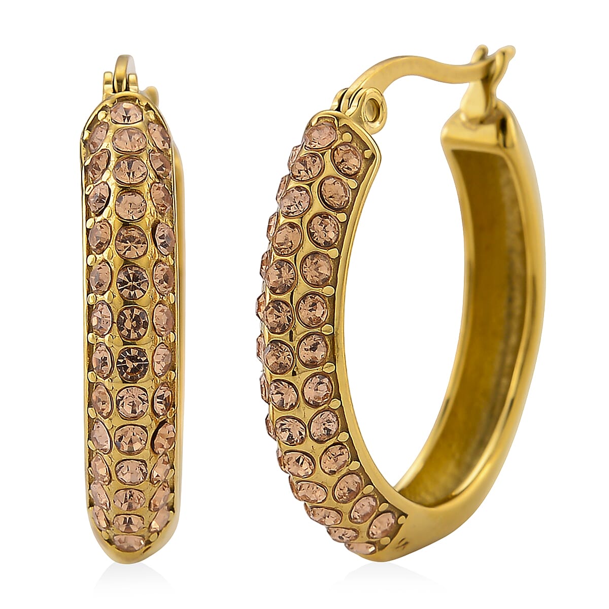 Champagne Austrian Crystal Hoop Earrings in ION Plated YG Stainless Steel image number 0