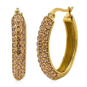 Champagne Austrian Crystal Hoop Earrings in ION Plated YG Stainless Steel