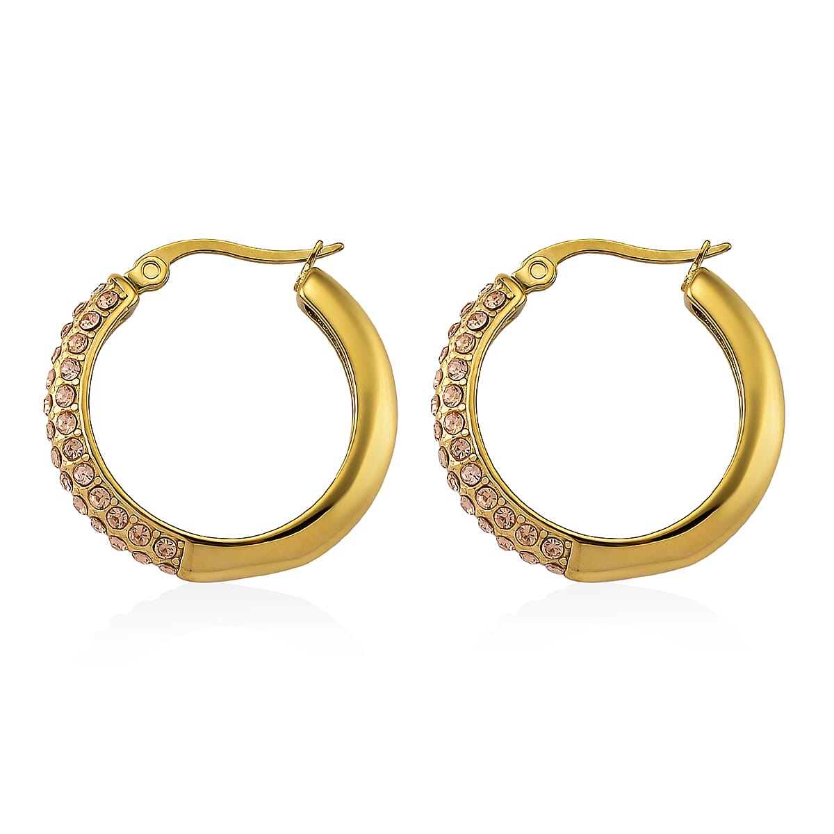 Champagne Austrian Crystal Hoop Earrings in ION Plated YG Stainless Steel image number 4