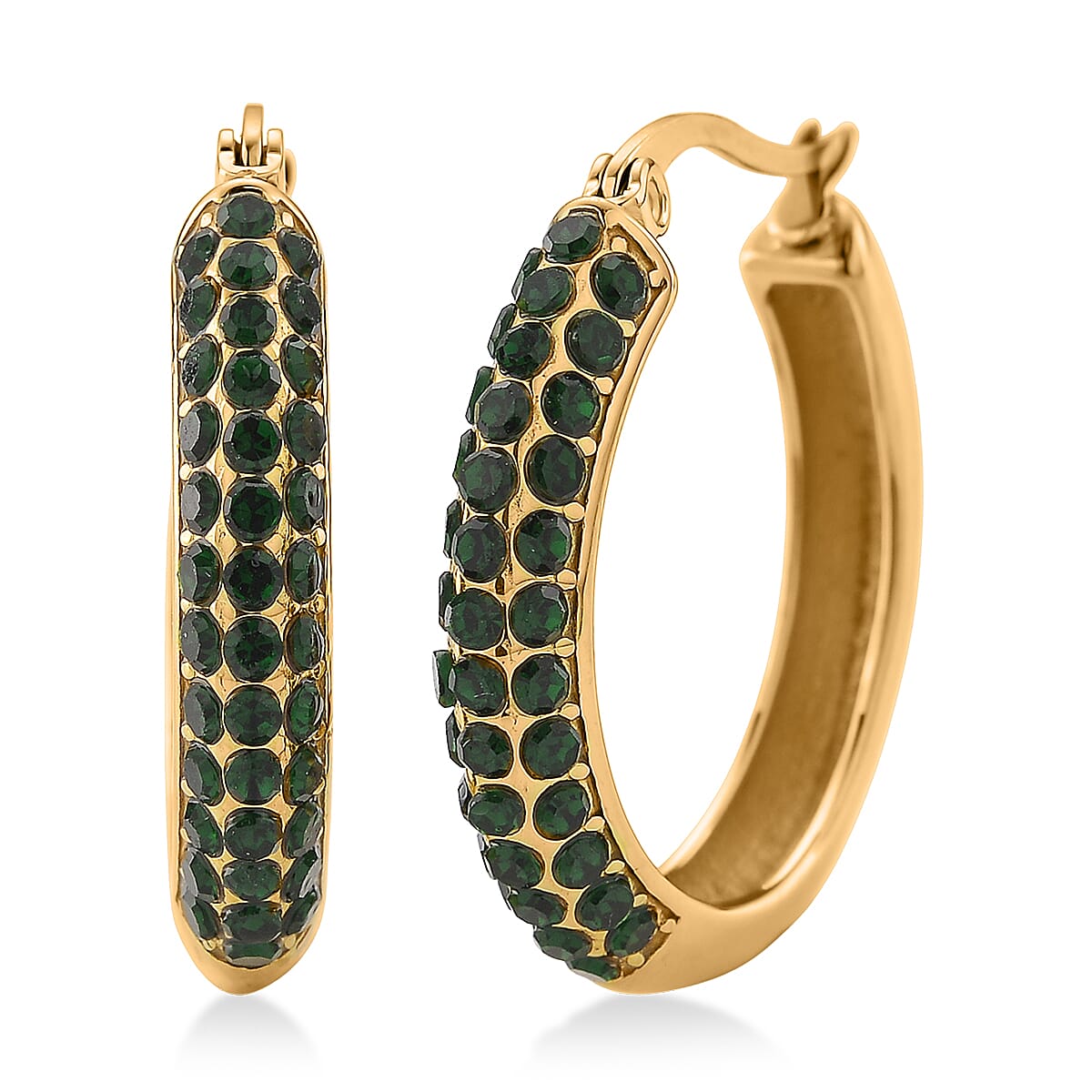 Green Austrian Crystal Hoop Earrings in ION Plated YG Stainless Steel image number 0