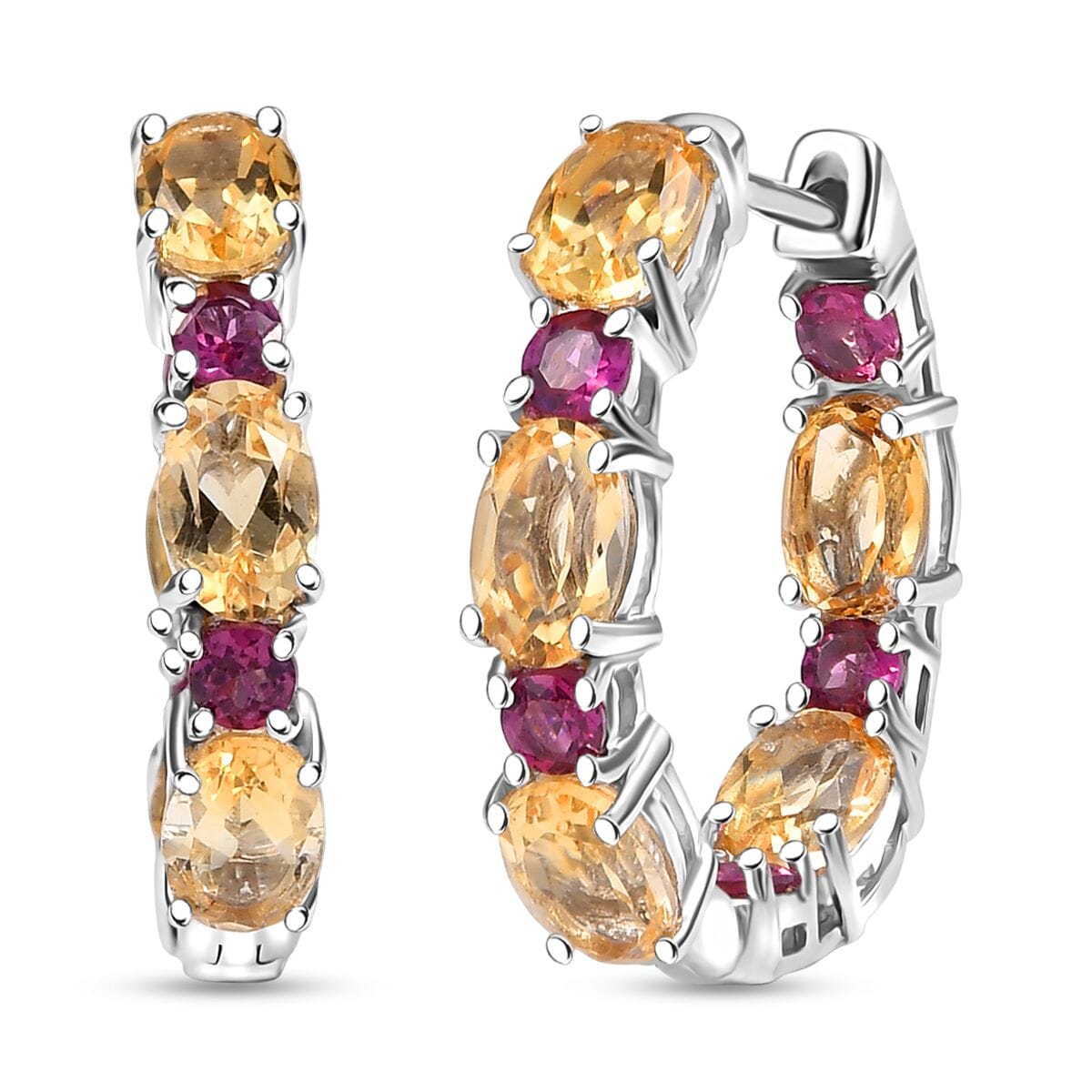 Karis Brazilian Citrine and Orissa Rhodolite 5.50 ctw Garnet Art Deco Hoop Earrings in Platinum Bond  image number 0