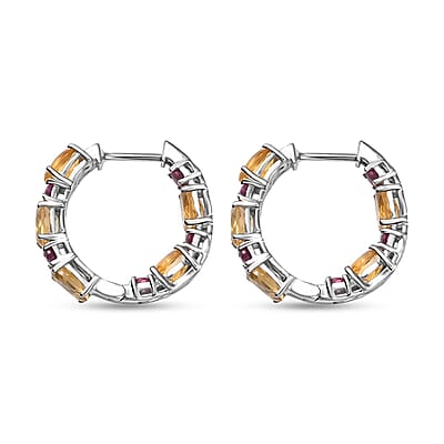 Karis Brazilian Citrine and Orissa Rhodolite 5.50 ctw Garnet Art Deco Hoop Earrings in Platinum Bond