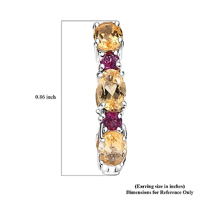 Karis Brazilian Citrine and Orissa Rhodolite 5.50 ctw Garnet Art Deco Hoop Earrings in Platinum Bond