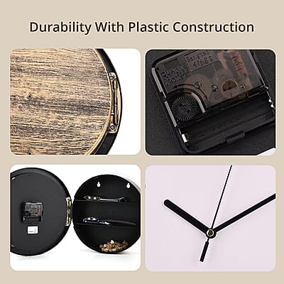 Livmore Gold Color Wall Clock with Three Shelves Hidden Compartment (1xAA Battery Not Included)