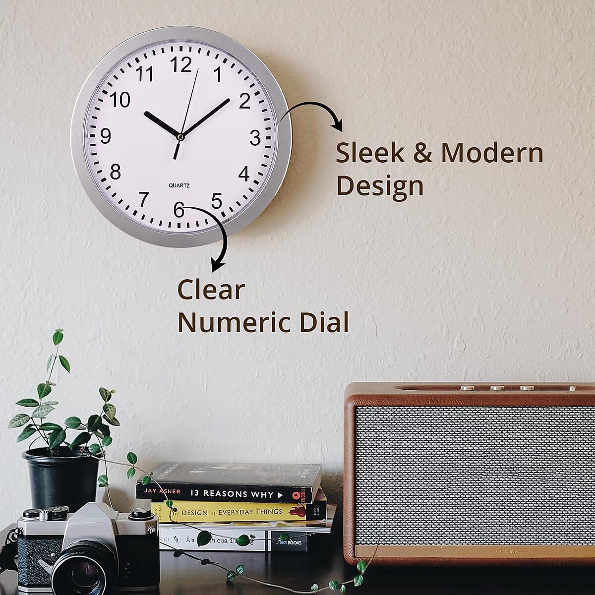 Livmore Silver Color Wall Clock with Three Shelves Hidden Compartment (1xAA Battery Not Included) image number 3