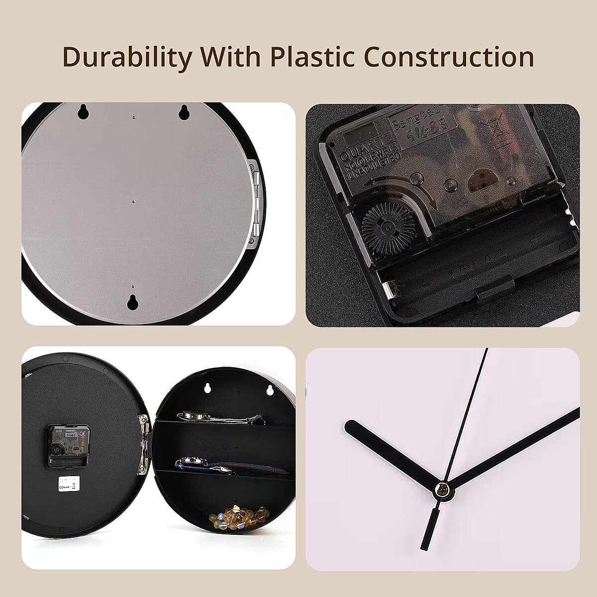 Livmore Silver Color Wall Clock with Three Shelves Hidden Compartment (1xAA Battery Not Included) image number 5