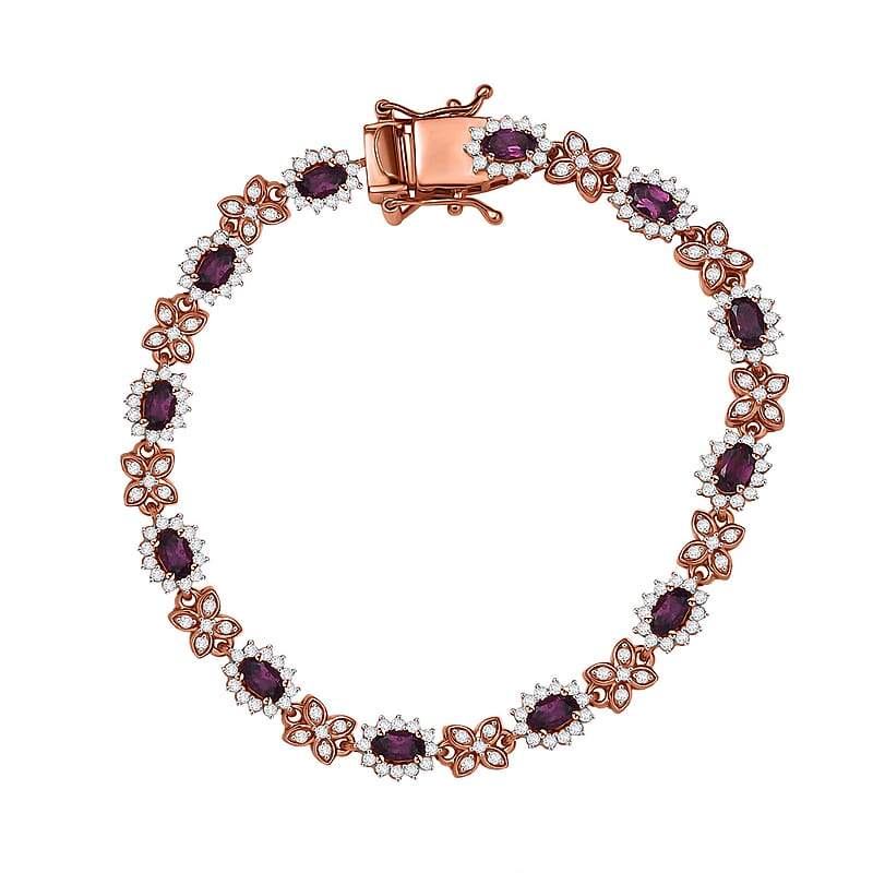 D'Joy AAA Radiant Ember Garnet and White Zircon 7.60 ctw Purple Majestic Bracelet in 18K Vermeil Rose Gold Over Sterling Silver (7.25 In)