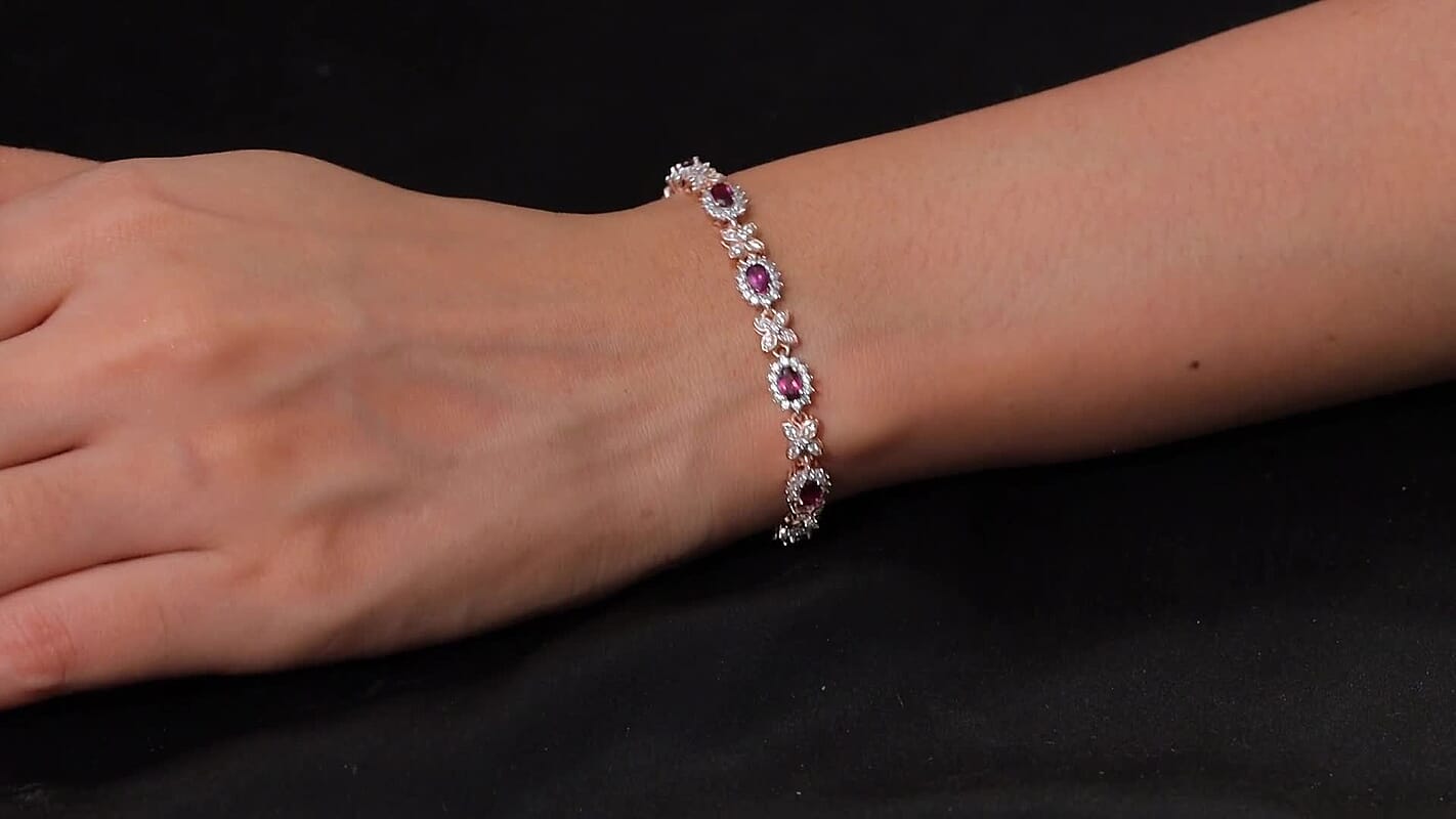 Epic Deal AAA Radiant Ember Garnet, White Zircon Bracelet in 18K Vermeil RG Over Sterling Silver (7.25 In) 7.60 ctw