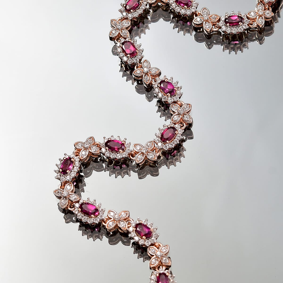 D'Joy AAA Radiant Ember Garnet and White Zircon 7.60 ctw Purple Majestic Bracelet in 18K Vermeil Rose Gold Over Sterling Silver (7.25 In) image number 1