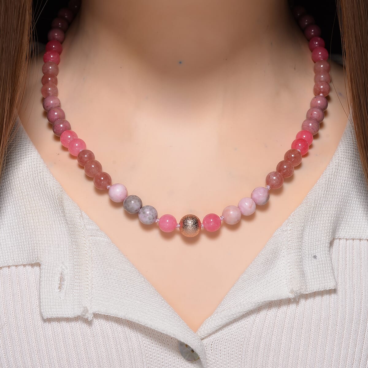 Multi Gemstone 210.00 ctw Beaded Necklace in Rosetone 18-20 Inches image number 1