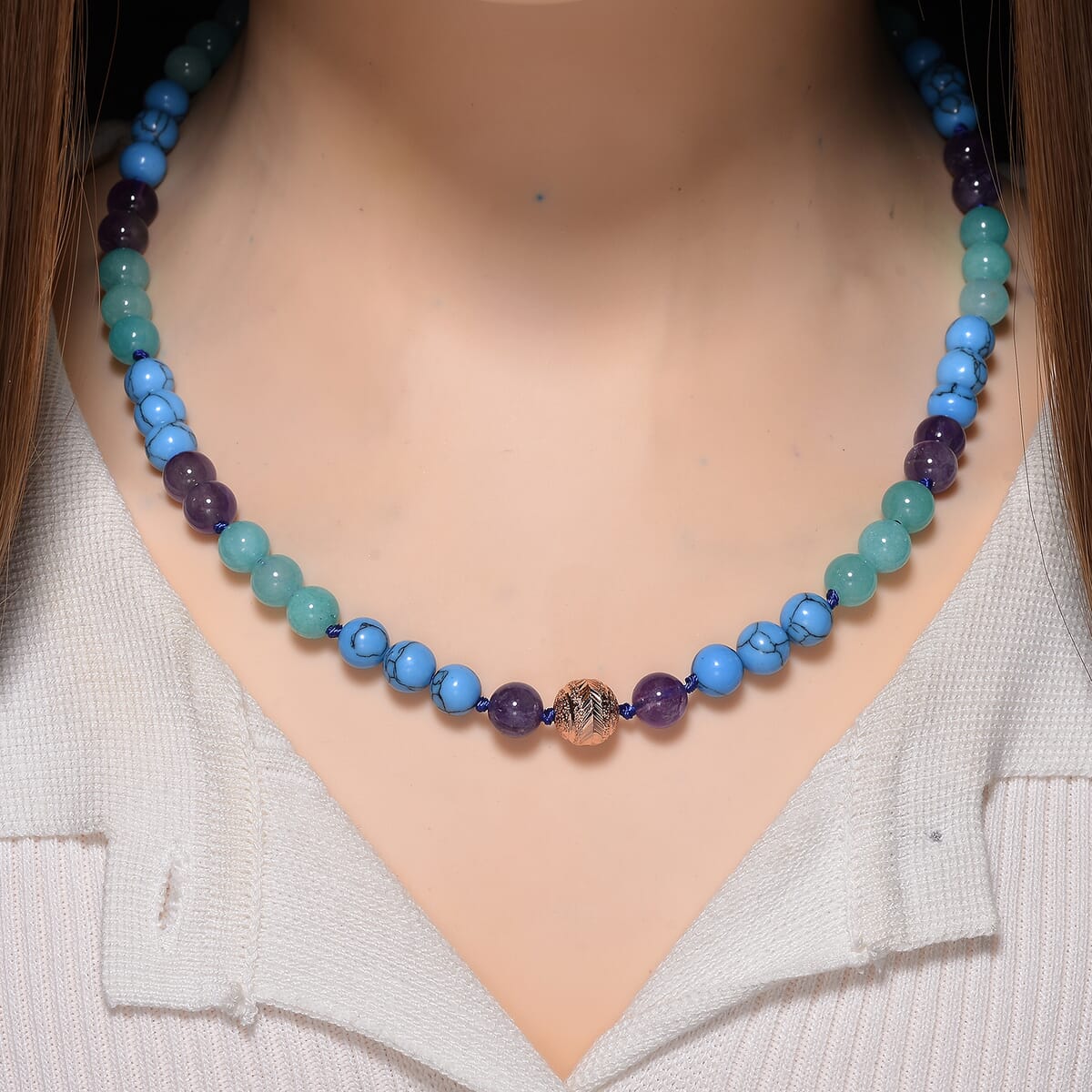 Multi Gemstone 210.00 ctw Beaded Necklace in Rosetone 18-20 Inches image number 1