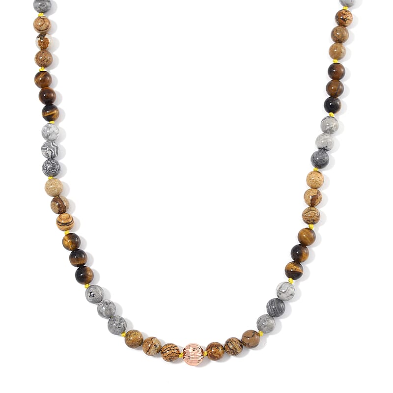 Multi Gemstone 210.00 ctw Beads Necklace in Rosetone 18-20 Inches