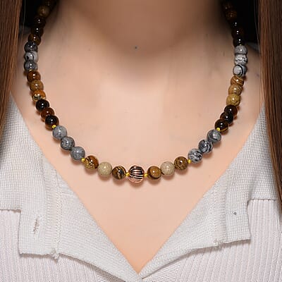 Multi Gemstone 210.00 ctw Beads Necklace in Rosetone 18-20 Inches