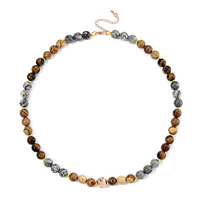 Multi Gemstone 210.00 ctw Beads Necklace in Rosetone 18-20 Inches