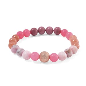 Multi Gemstone 90.00 ctw Beaded Stretch Bracelet in Rosetone (6.5-7In)