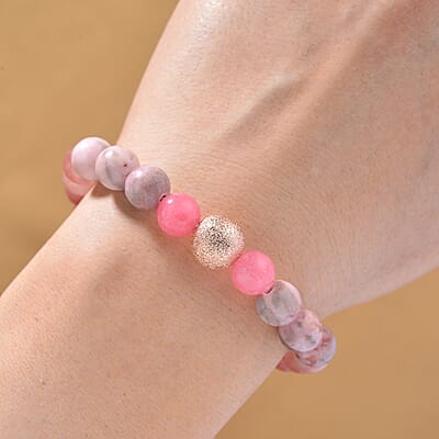 Multi Gemstone 90.00 ctw Beaded Stretch Bracelet in Rosetone (6.5-7In)