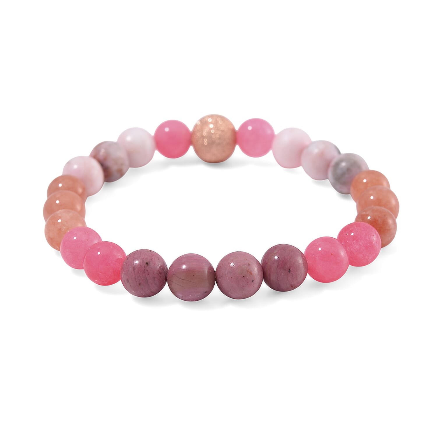Multi Gemstone 90.00 ctw Beaded Stretch Bracelet in Rosetone (6.5-7In)