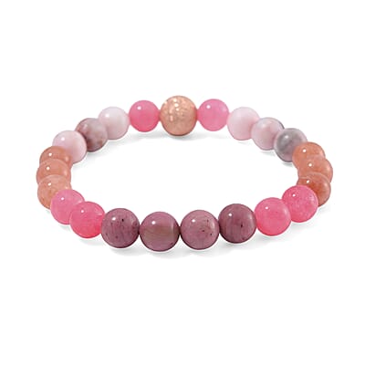 Multi Gemstone 90.00 ctw Beaded Stretch Bracelet in Rosetone (6.5-7In)