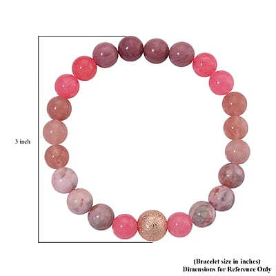 Multi Gemstone 90.00 ctw Beaded Stretch Bracelet in Rosetone (6.5-7In)