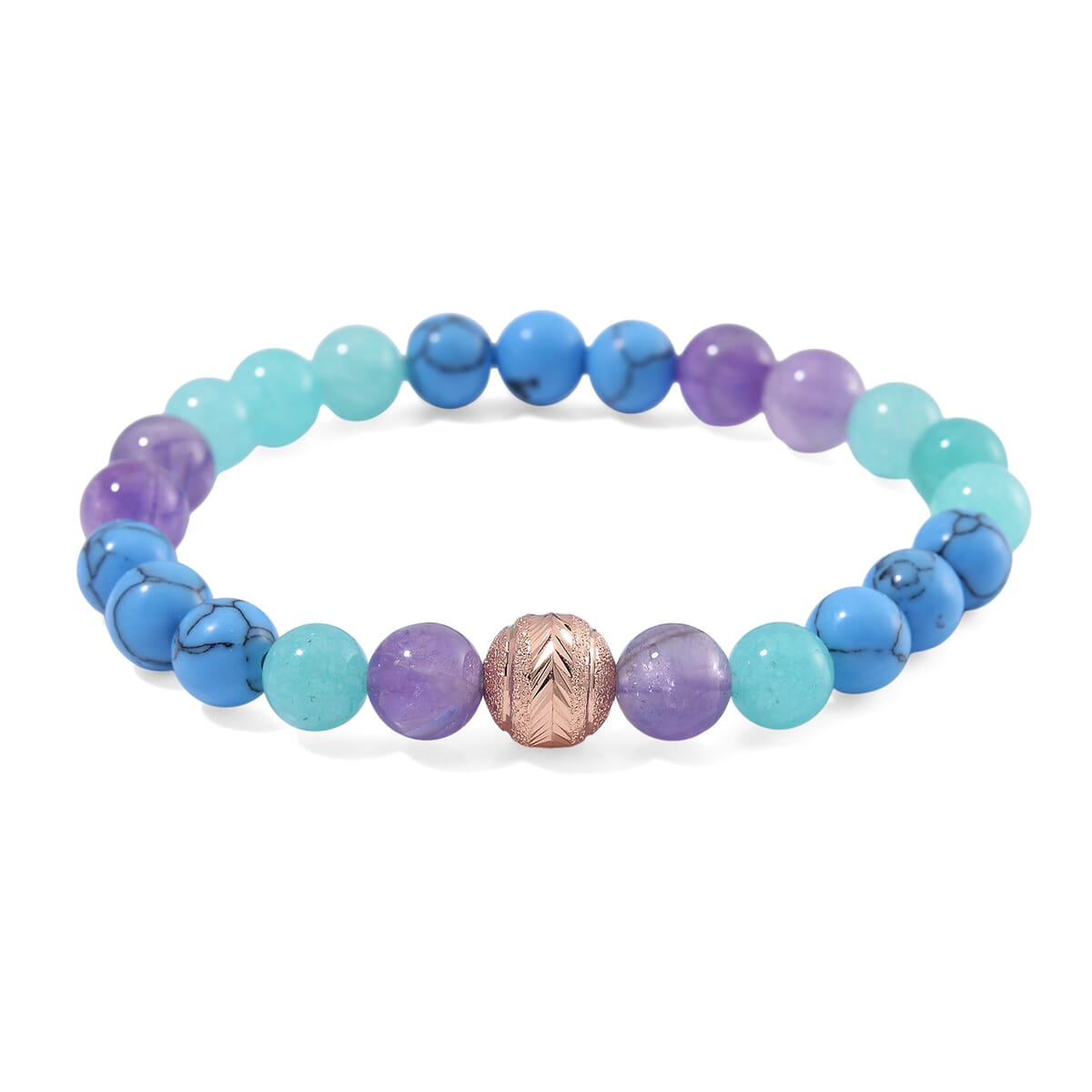 Multi Gemstone 90.00 ctw Beaded Stretch Bracelet in Rosetone (6.5-7In) image number 0