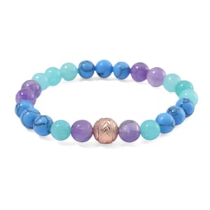 Multi Gemstone 90.00 ctw Beaded Stretch Bracelet in Rosetone (6.5-7In)