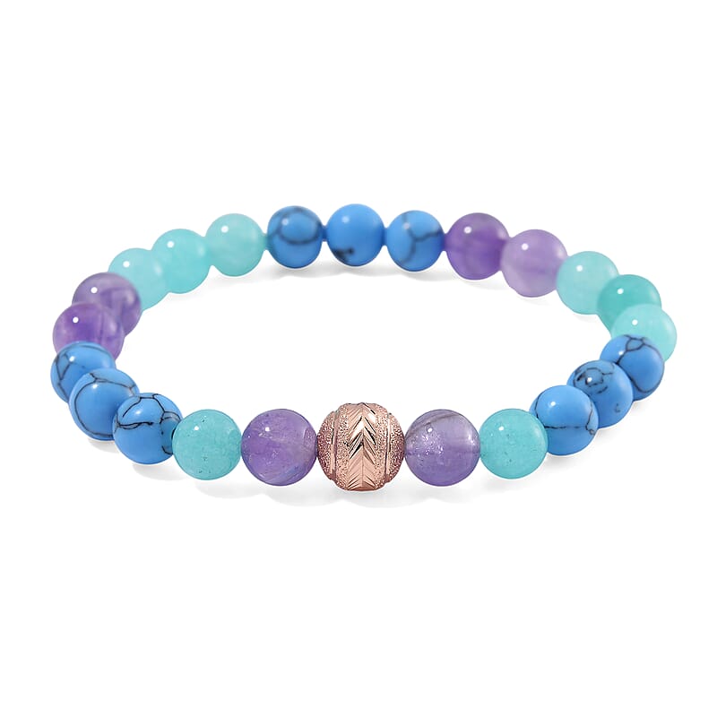 Multi Gemstone 90.00 ctw Beaded Bracelet in Rosetone (6.5-7In)