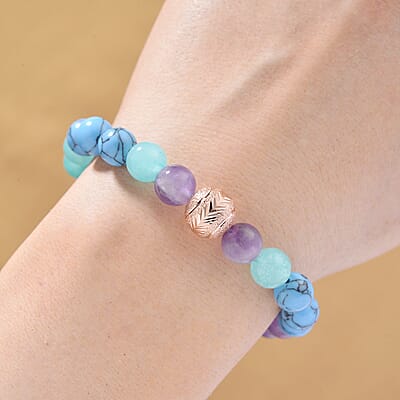 Multi Gemstone 90.00 ctw Beaded Bracelet in Rosetone (6.5-7In)