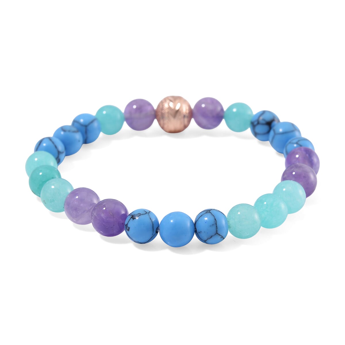 Multi Gemstone 90.00 ctw Beaded Stretch Bracelet in Rosetone (6.5-7In) image number 2