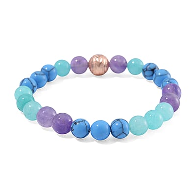 Multi Gemstone 90.00 ctw Beaded Bracelet in Rosetone (6.5-7In)