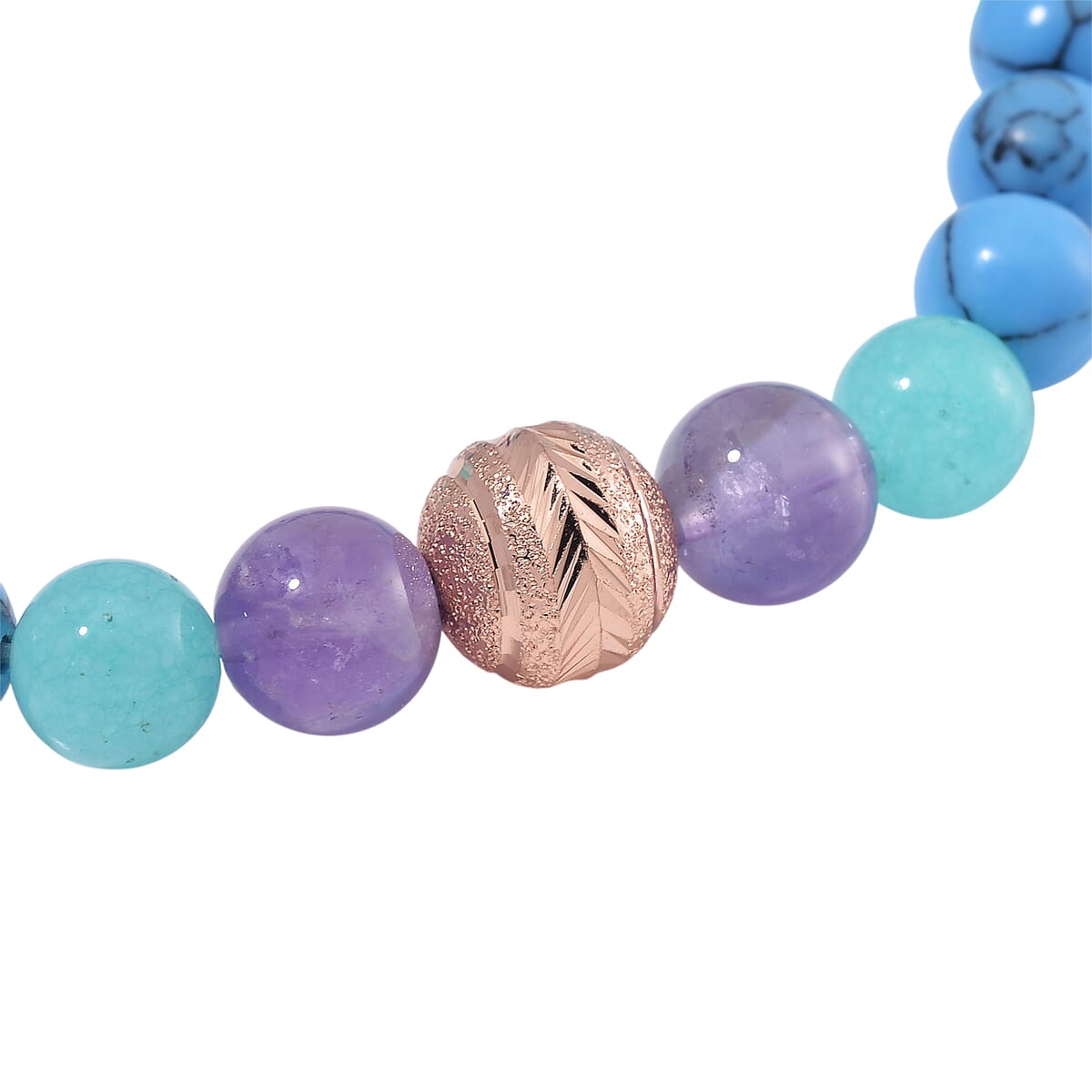 Multi Gemstone 90.00 ctw Beaded Stretch Bracelet in Rosetone (6.5-7In) image number 3