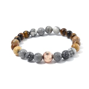 Multi Gemstone 90.00 ctw Beaded Stretch Bracelet in Rosetone (6.5-7In)