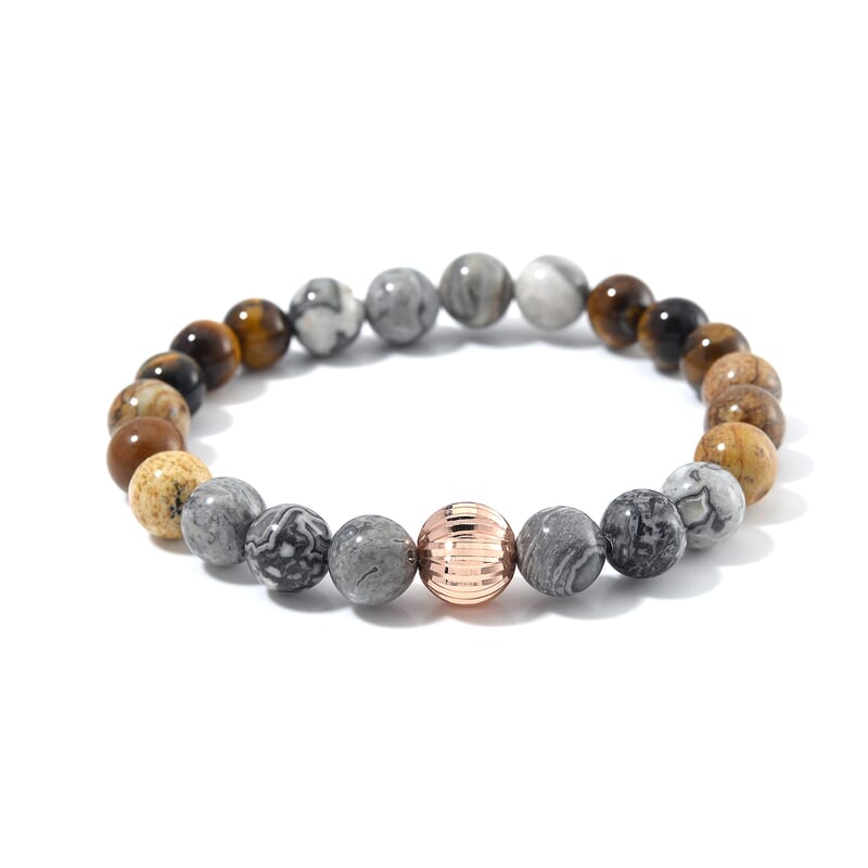 Multi Gemstone 90.00 ctw Beads Stretch Bracelet in Rosetone (6.5-7In)