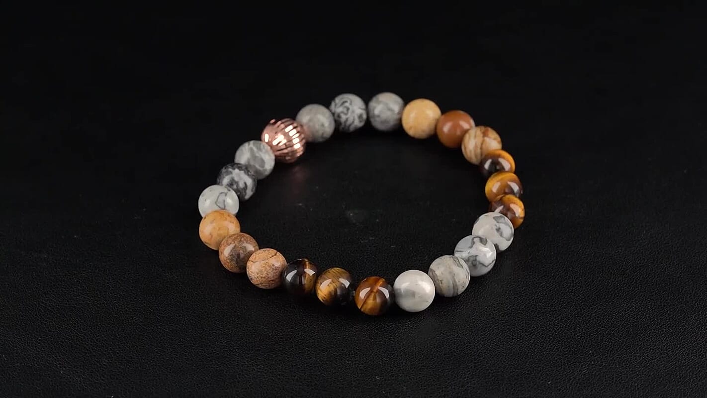 Multi Gemstone 90.00 ctw Beads Stretch Bracelet in Rosetone (6.5-7In)
